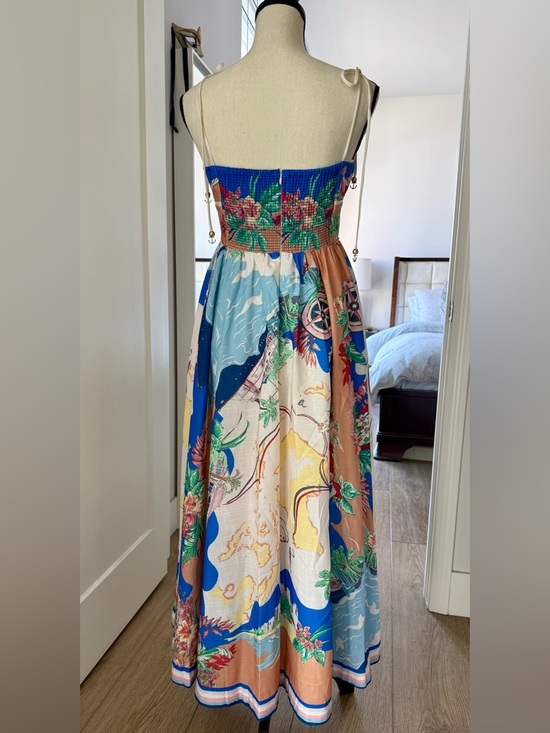 Zimmermann Alight Picnic Nautical Map Midi Dress Linen Blue Print - Picture 9 of 16